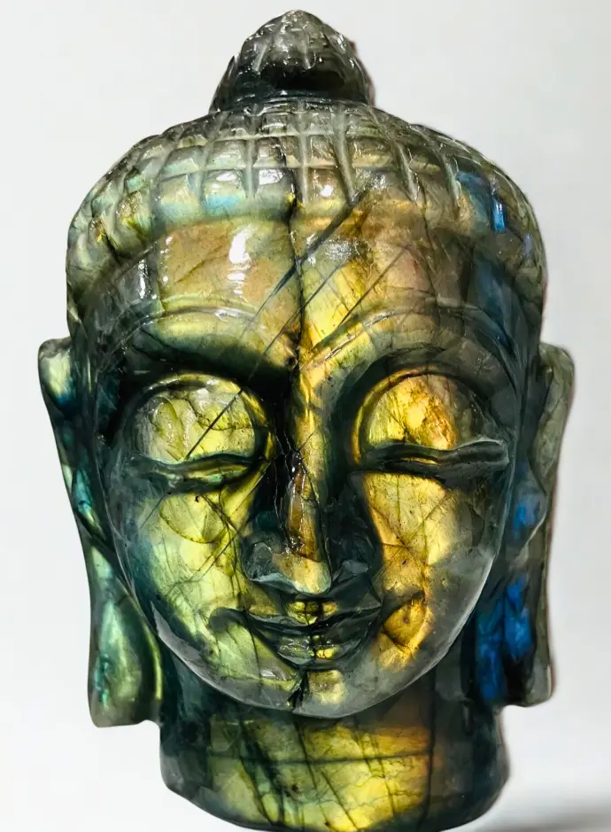 Sculpture Double Tête de Bouddha en Labradorite