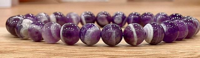 Bracelet Améthyste Rubanée 8mm (Taille grand poignet)