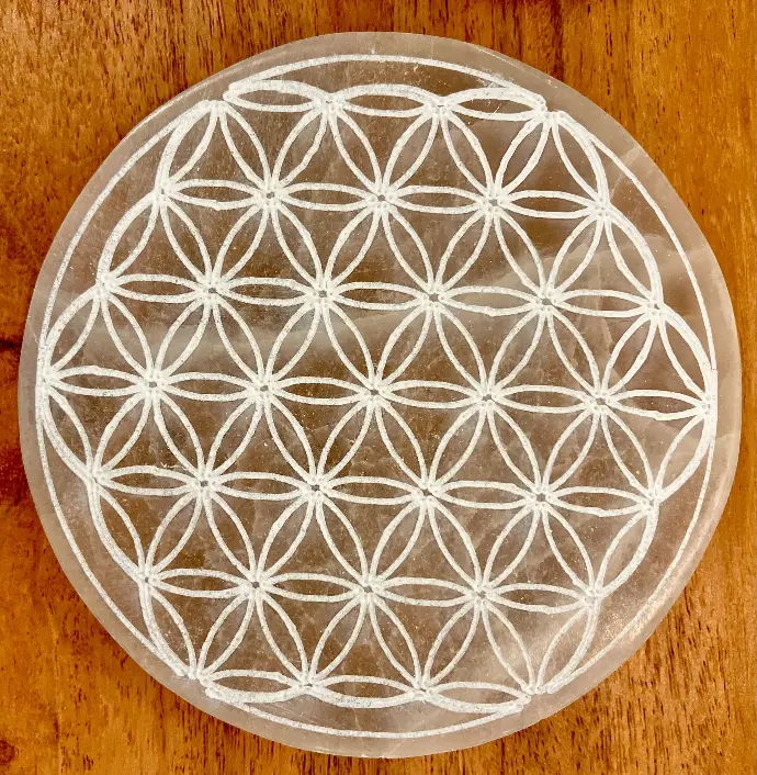 Plaque de Sélénite rechargement Fleur de vie