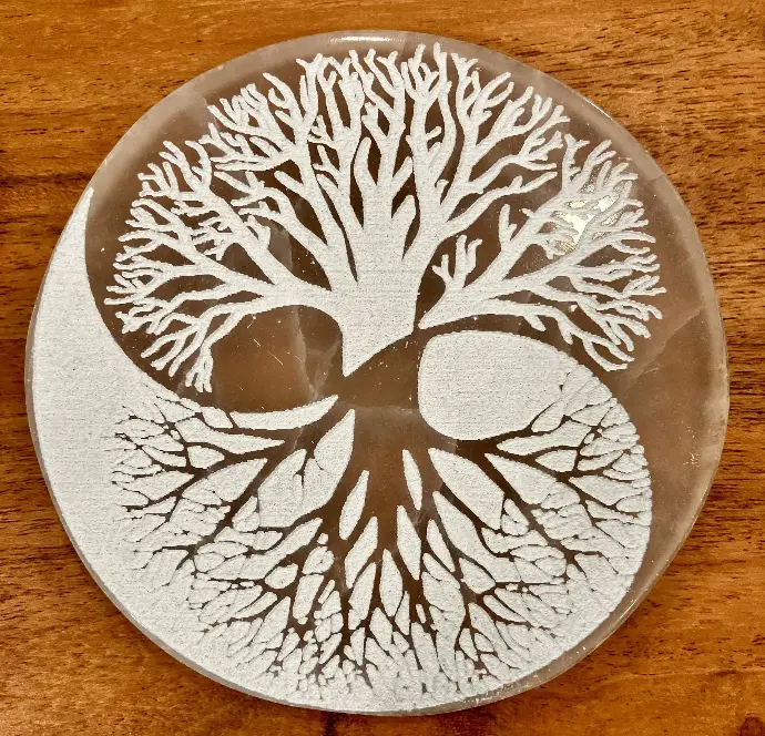 Plaque de Sélénite rechargement -Ying et Yang - Arbre de vie