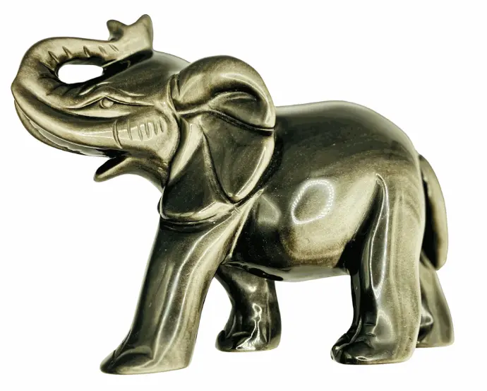 Eléphant en Obsidienne Argentée