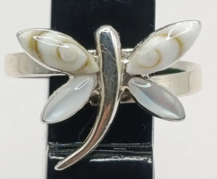 Bague Libellule Œil de Sainte Lucie et Nacre