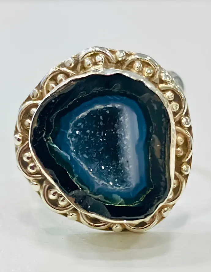 Bague Géode d'Agate en Argent 925 Taille 55
