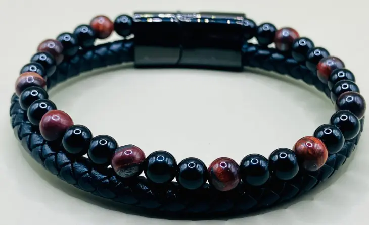 Bracelet cuir noir Œil de Taureau Onyx