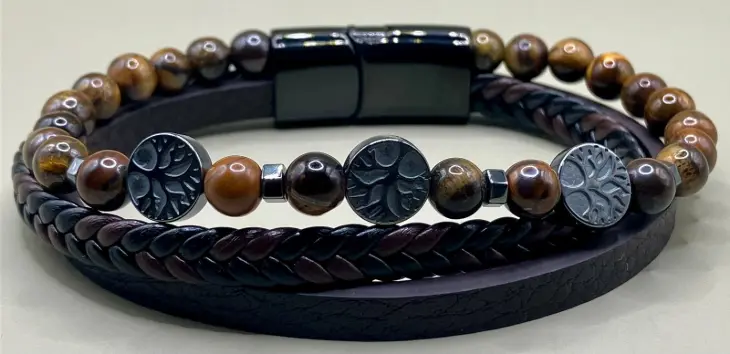 Bracelet cuir marron Œil de Tigre