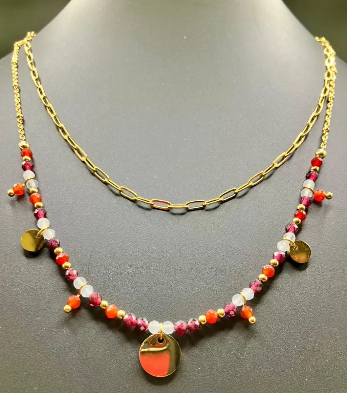 Collier Duo Cornaline - Cristal de roche