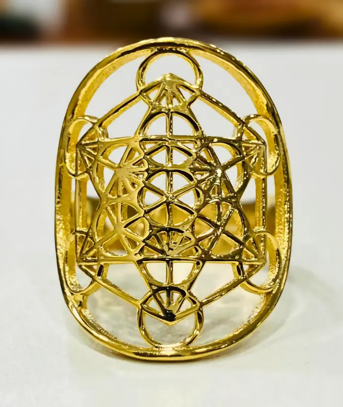 Bague cube de Métatron en Plaqué Or