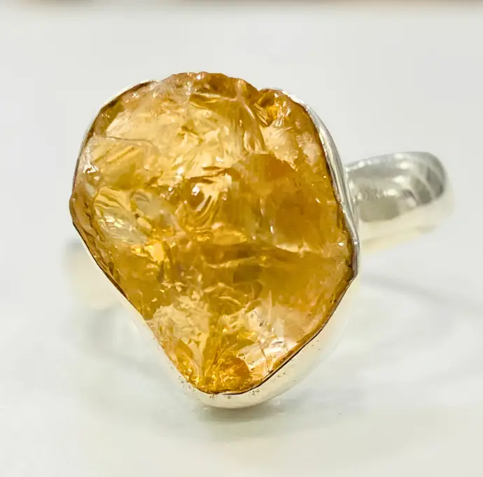 Bague Citrine Brute en Argent 925