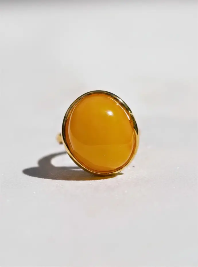 Bague Ambre Jaune Plaqué Or