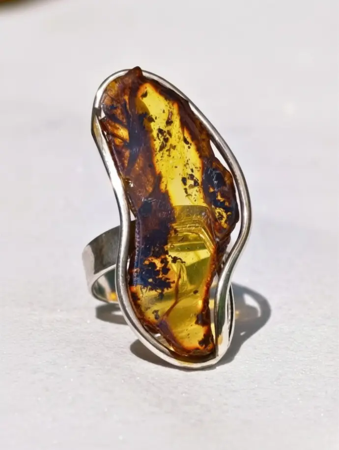 Bague Ambre Brut Poli Argent 925
