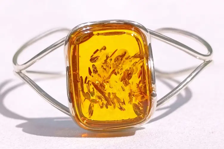 Bracelet Jonc Ambre Miel Argent 925