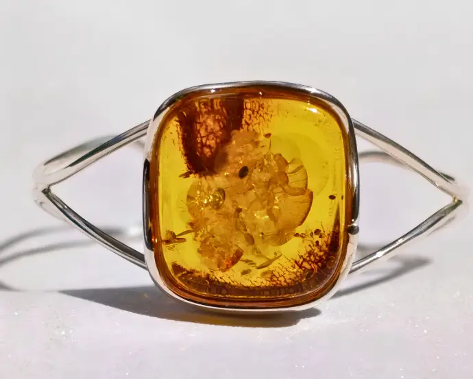 Bracelet Jonc Ambre Miel Argent 925