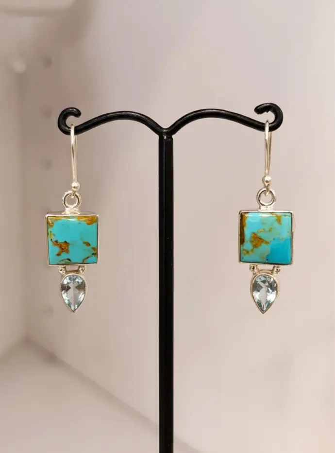 Boucles d'oreilles Turquoise - Topaze en Argent 925
