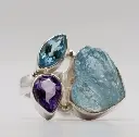 Bague Aigue Marine - Topaze - Améthyste en Argent 925