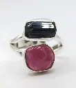Bague Rubis Brut et Tourmaline Noire en Argent 925 Taille 48