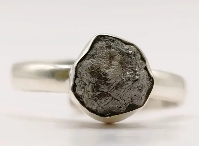 Bague Diamant Noir Brut en Argent 925