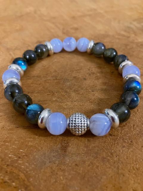 Bracelet Calcédoine Bleue et Labradorite