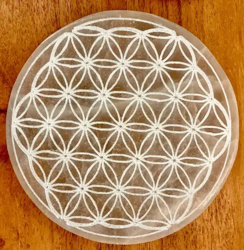 Plaque de Sélénite rechargement Fleur de vie