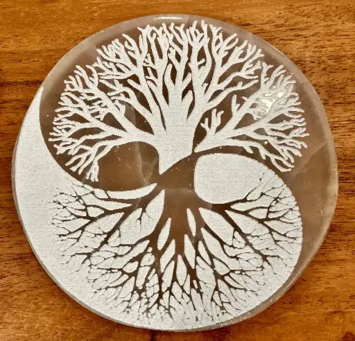 Plaque de Sélénite rechargement -Ying et Yang - Arbre de vie