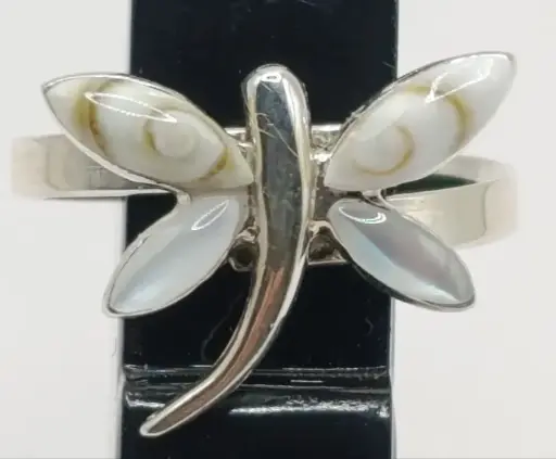 Bague Libellule Œil de Sainte Lucie et Nacre