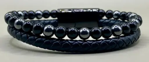 Bracelet cuir noir Hématite Onyx