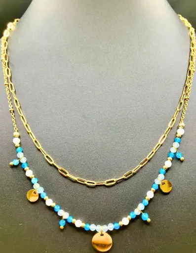 Collier Duo Apatite Bleue - Aigue Marine
