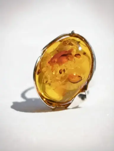 Bague Ambre Miel Cognac Argent 925