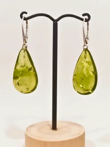 Boucles d'Oreilles Ambre Vert Argent 925