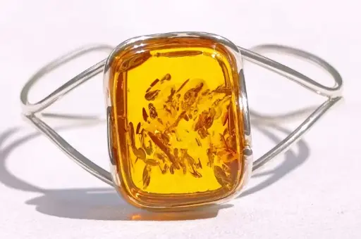 Bracelet Jonc Ambre Miel Argent 925