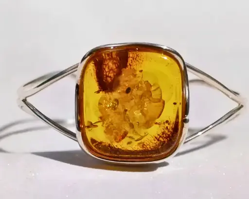 Bracelet Jonc Ambre Miel Argent 925