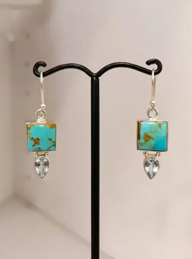 Boucles d'oreilles Turquoise - Topaze en Argent 925