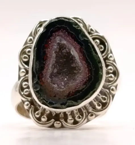 Bague Géode d'Agate en Argent 925 Taille 48