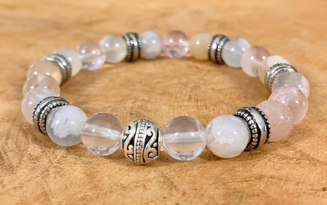 Bracelet Agate Fleur de Cerisier - Quartz Rose