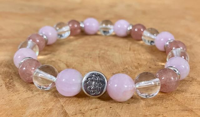 Bracelet Kunzite - Cristal de roche crack- Quartz Fraise