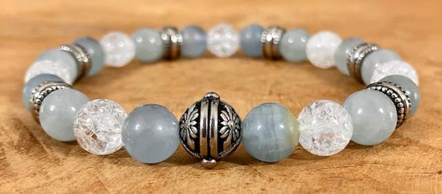 Bracelet Calcite Bleue - Cristal de Roche crack - Aigue-Marine